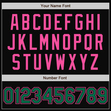 Load image into Gallery viewer, Custom Black Kelly Green-Pink Bomber Full-Snap Varsity Letterman Jacket