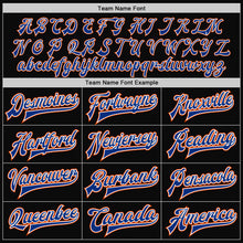 Load image into Gallery viewer, Custom Black Royal-Orange Bomber Full-Snap Varsity Letterman Jacket