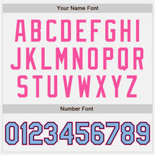 Load image into Gallery viewer, Custom White Light Blue Black-Pink Bomber Full-Snap Varsity Letterman Jacket