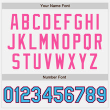 Load image into Gallery viewer, Custom White Sky Blue Black-Pink Bomber Full-Snap Varsity Letterman Jacket