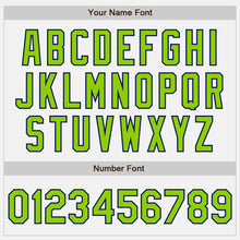 Load image into Gallery viewer, Custom White Neon Green-Navy Bomber Full-Snap Varsity Letterman Jacket