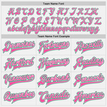 Load image into Gallery viewer, Custom White Kelly Green-Pink Bomber Full-Snap Varsity Letterman Jacket