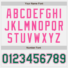 Load image into Gallery viewer, Custom White Kelly Green-Pink Bomber Full-Snap Varsity Letterman Jacket