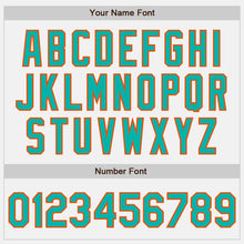 Load image into Gallery viewer, Custom White Aqua-Orange Bomber Full-Snap Varsity Letterman Jacket