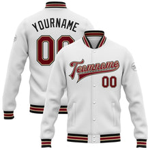 Load image into Gallery viewer, Custom White Crimson City Cream-Black Bomber Full-Snap Varsity Letterman Jacket