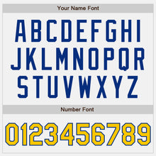 Load image into Gallery viewer, Custom White Yellow-Royal Bomber Full-Snap Varsity Letterman Jacket