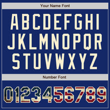 Load image into Gallery viewer, Custom Royal Vintage USA Flag Cream-Black Bomber Full-Snap Varsity Letterman Jacket