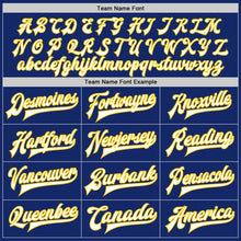 Load image into Gallery viewer, Custom Royal White-Yellow Bomber Full-Snap Varsity Letterman Jacket