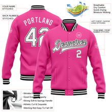 Load image into Gallery viewer, Custom Pink White-Black Bomber Full-Snap Varsity Letterman Jacket