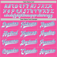 Load image into Gallery viewer, Custom Pink White-Royal Bomber Full-Snap Varsity Letterman Jacket