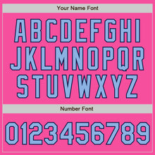 Load image into Gallery viewer, Custom Pink Light Blue-Navy Bomber Full-Snap Varsity Letterman Jacket