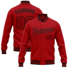 Load image into Gallery viewer, Custom Red Black Bomber Full-Snap Varsity Letterman Jacket