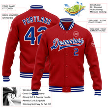 Load image into Gallery viewer, Custom Red Royal-White Bomber Full-Snap Varsity Letterman Jacket