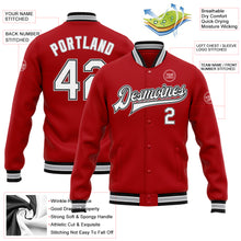 Load image into Gallery viewer, Custom Red White Black-Gray Bomber Full-Snap Varsity Letterman Jacket