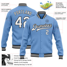 Load image into Gallery viewer, Custom Light Blue White-Black Bomber Full-Snap Varsity Letterman Jacket