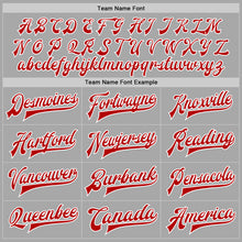 Load image into Gallery viewer, Custom Gray Red-White Bomber Full-Snap Varsity Letterman Jacket