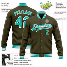 Load image into Gallery viewer, Custom Olive Aqua-White Bomber Full-Snap Varsity Letterman Salute To Service Jacket