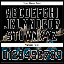 Load image into Gallery viewer, Custom Black Royal-White Heron And Wave 3D Pattern Design Bomber Full-Snap Varsity Letterman Jacket