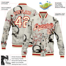 Load image into Gallery viewer, Custom Cream Red Heron And Flower 3D Pattern Design Bomber Full-Snap Varsity Letterman Jacket
