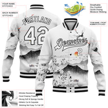 Load image into Gallery viewer, Custom White Black Heron And Flower 3D Pattern Design Bomber Full-Snap Varsity Letterman Jacket