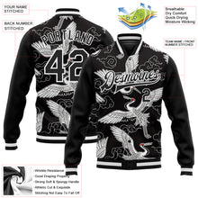 Load image into Gallery viewer, Custom Black White Heron And Cloud 3D Pattern Design Bomber Full-Snap Varsity Letterman Jacket