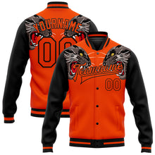 Load image into Gallery viewer, Custom Orange Black Leopard 3D Pattern Design Bomber Full-Snap Varsity Letterman Jacket