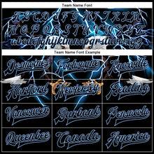 Load image into Gallery viewer, Custom Black Light Blue-White Lightning Eagle 3D Pattern Design Bomber Full-Snap Varsity Letterman Jacket