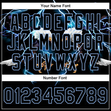 Load image into Gallery viewer, Custom Black Light Blue-White Lightning Eagle 3D Pattern Design Bomber Full-Snap Varsity Letterman Jacket