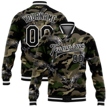 Load image into Gallery viewer, Custom Camo Black-White Eagle 3D Pattern Design Bomber Full-Snap Varsity Letterman Salute To Service Jacket