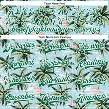 Load image into Gallery viewer, Custom Lakes Blue Kelly Green-White Flamingo And Tropical Hawaii Palm Tree 3DBomber Full-Snap Varsity Letterman Jacket