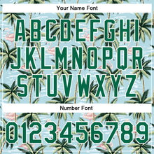 Load image into Gallery viewer, Custom Lakes Blue Kelly Green-White Flamingo And Tropical Hawaii Palm Tree 3DBomber Full-Snap Varsity Letterman Jacket