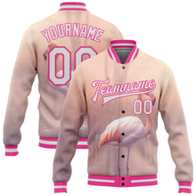 Load image into Gallery viewer, Custom Medium Pink White-Pink Flamingo 3D Pattern Design Bomber Full-Snap Varsity Letterman Jacket