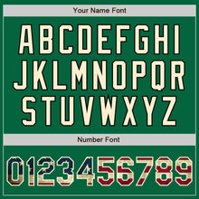 Load image into Gallery viewer, Custom Kelly Green Vintage USA Flag City Cream-Black Bomber Full-Snap Varsity Letterman Jacket