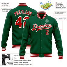 Load image into Gallery viewer, Custom Kelly Green Red-White Bomber Full-Snap Varsity Letterman Jacket