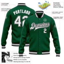 Load image into Gallery viewer, Custom Kelly Green White Black-Gray Bomber Full-Snap Varsity Letterman Jacket