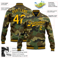 Load image into Gallery viewer, Custom Camo Gold-Black Bomber Full-Snap Varsity Letterman Salute To Service Jacket