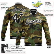 Load image into Gallery viewer, Custom Camo Black-White Bomber Full-Snap Varsity Letterman Salute To Service Jacket