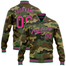 Load image into Gallery viewer, Custom Camo Pink-Kelly Green Bomber Full-Snap Varsity Letterman Salute To Service Jacket