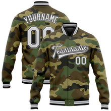 Load image into Gallery viewer, Custom Camo White Black-Gray Bomber Full-Snap Varsity Letterman Salute To Service Jacket