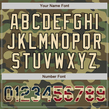 Load image into Gallery viewer, Custom Camo Vintage USA Flag City Cream Crimson-Black Bomber Full-Snap Varsity Letterman Salute To Service Jacket