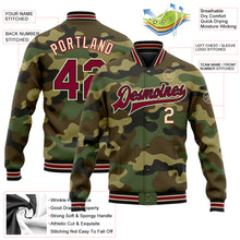 Load image into Gallery viewer, Custom Camo Crimson Black-City Cream Bomber Full-Snap Varsity Letterman Salute To Service Jacket