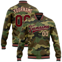 Load image into Gallery viewer, Custom Camo Crimson Black-City Cream Bomber Full-Snap Varsity Letterman Salute To Service Jacket