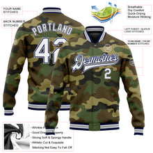 Load image into Gallery viewer, Custom Camo White Navy-Gray Bomber Full-Snap Varsity Letterman Salute To Service Jacket
