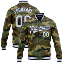 Load image into Gallery viewer, Custom Camo White Navy-Gray Bomber Full-Snap Varsity Letterman Salute To Service Jacket