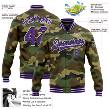 Load image into Gallery viewer, Custom Camo Purple-Black Bomber Full-Snap Varsity Letterman Salute To Service Jacket
