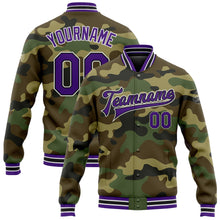Load image into Gallery viewer, Custom Camo Purple-Black Bomber Full-Snap Varsity Letterman Salute To Service Jacket