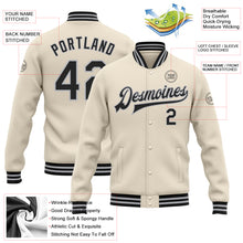 Load image into Gallery viewer, Custom Cream Black-Gray Bomber Full-Snap Varsity Letterman Jacket