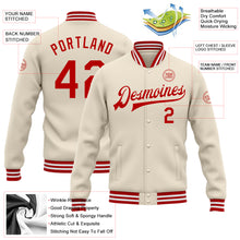 Load image into Gallery viewer, Custom Cream Red-White Bomber Full-Snap Varsity Letterman Jacket