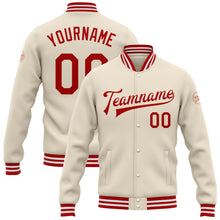 Load image into Gallery viewer, Custom Cream Red-White Bomber Full-Snap Varsity Letterman Jacket