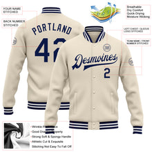 Load image into Gallery viewer, Custom Cream Navy-White Bomber Full-Snap Varsity Letterman Jacket